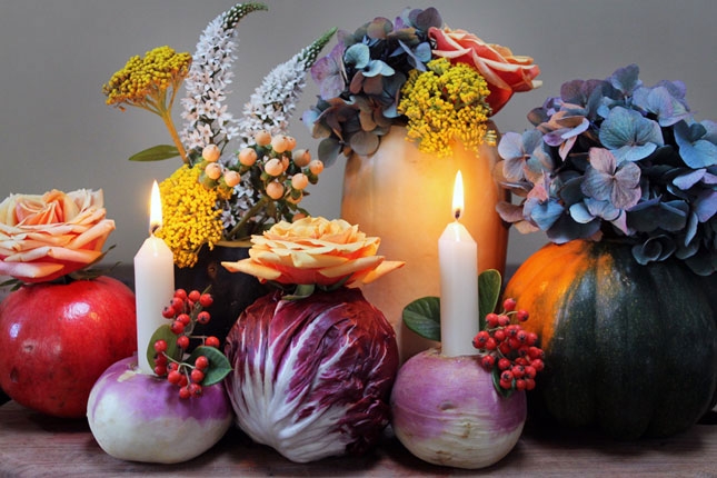 original pumpkin composition with flowers