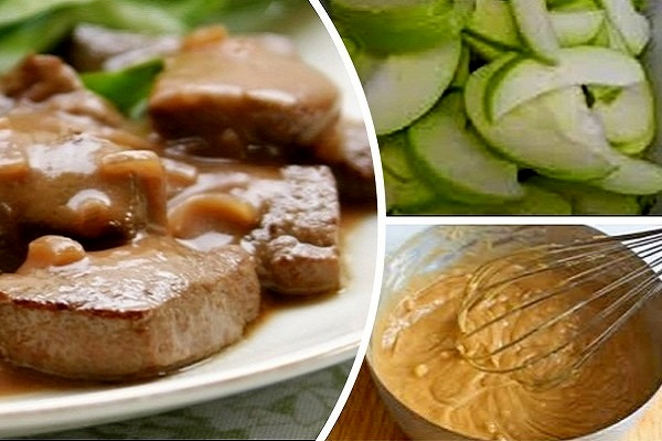Beef liver stewed in apple-sour cream sauce