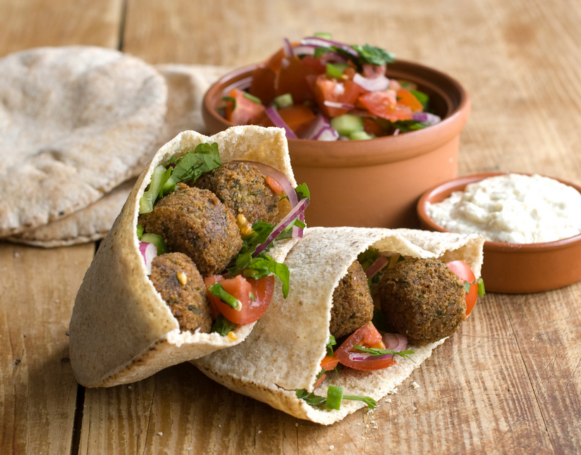 Falafel in a pit with yogurt and coriander