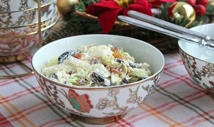 Peking cabbage Salad with dried fruits and apples in ginger