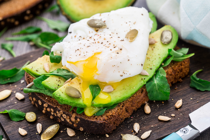 Toast with avocado paste and poached egg