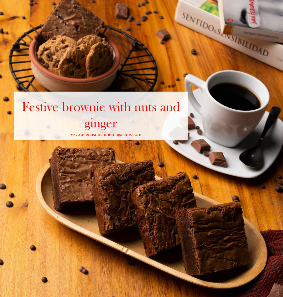 Festive brownie with nuts and ginger