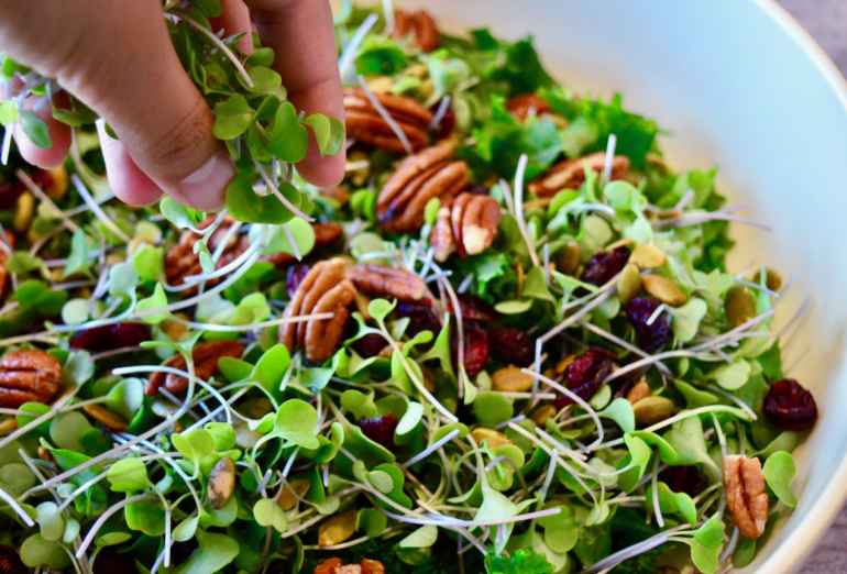 Muesli with micro-greens for breakfast