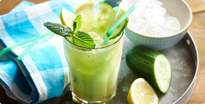 Lemonade made from arugula, cucumbers and ginger