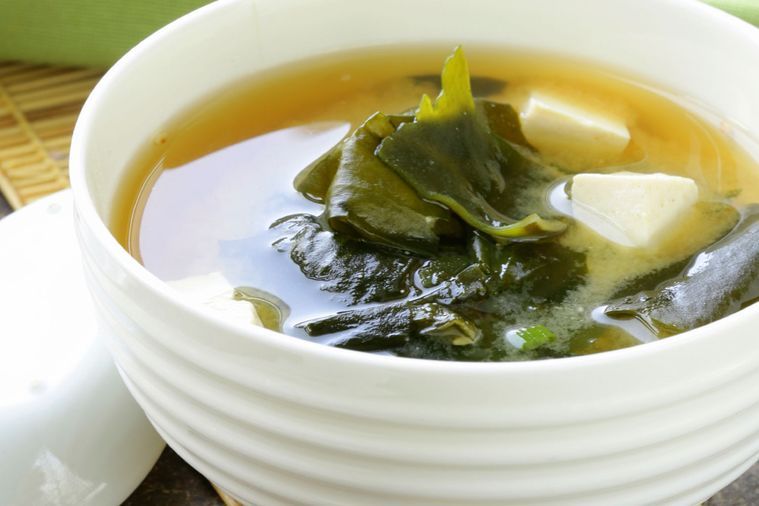 Miso soup with fish and spinach