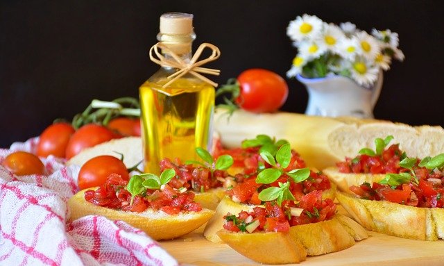 Bruschetta with tomatoes and olives