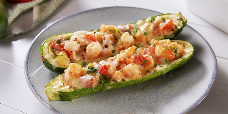 Creamy shrimp baked in zucchini