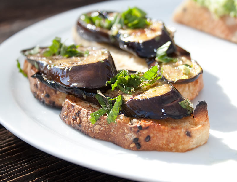 With eggplant, feta and capers