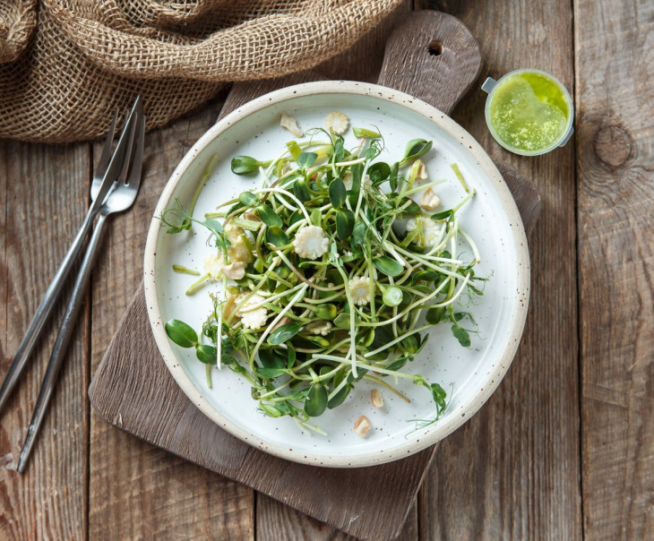 Sunflower microgreen salad with spicy dressing