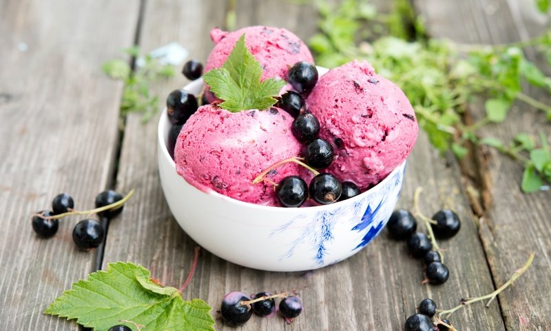 Ice cream with black currant and lemon zest