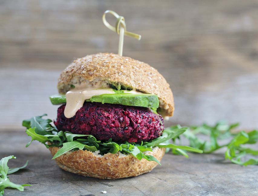 Burger with beetroot cutlet