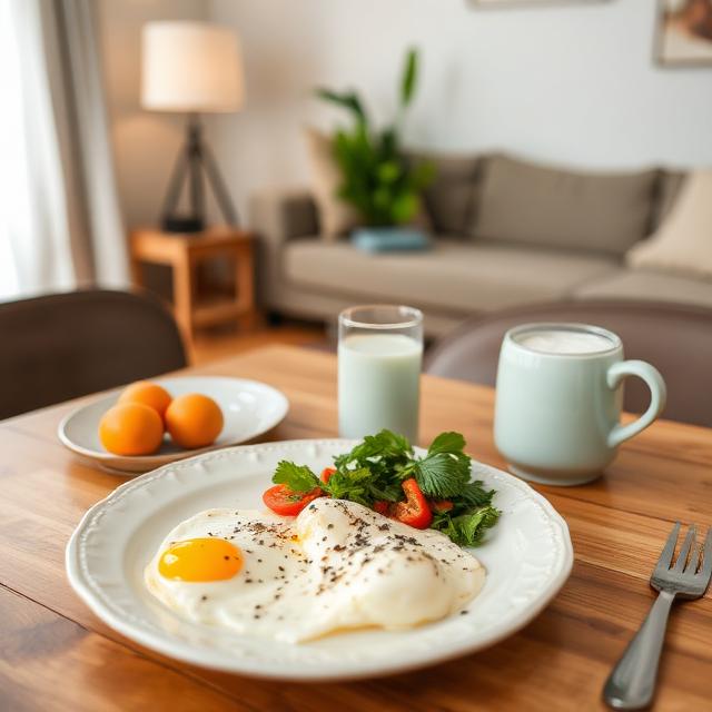 Quick and healthy breakfast: scrambled eggs with vegetableson1