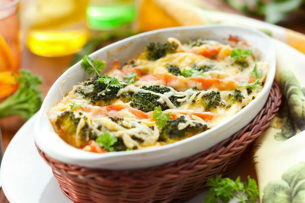 Casserole with trout and broccoli