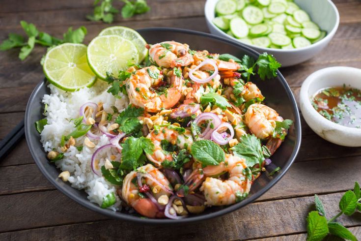 Salad with shrimp and radish microgreens