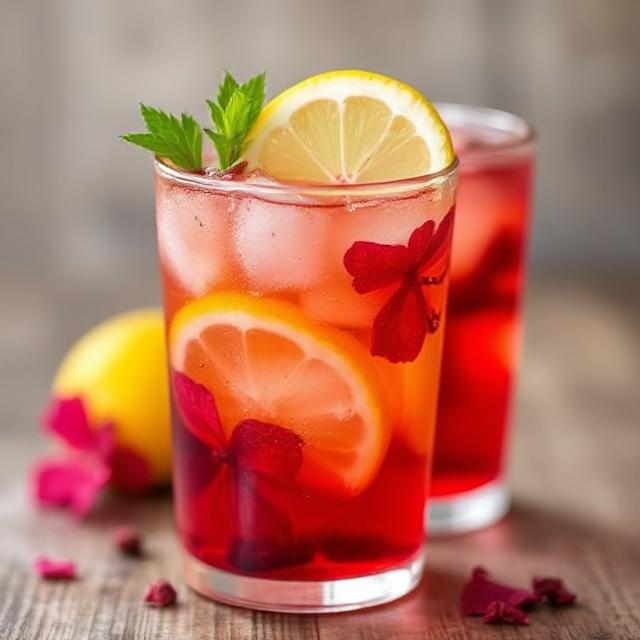 Iced tea with lemon and hibiscus