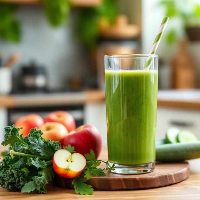 Kale, apple, celery, cucumber and parsley smoothie 