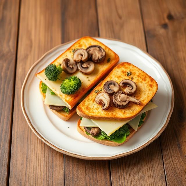 Sandwiches with broccoli, mushrooms and cheese 