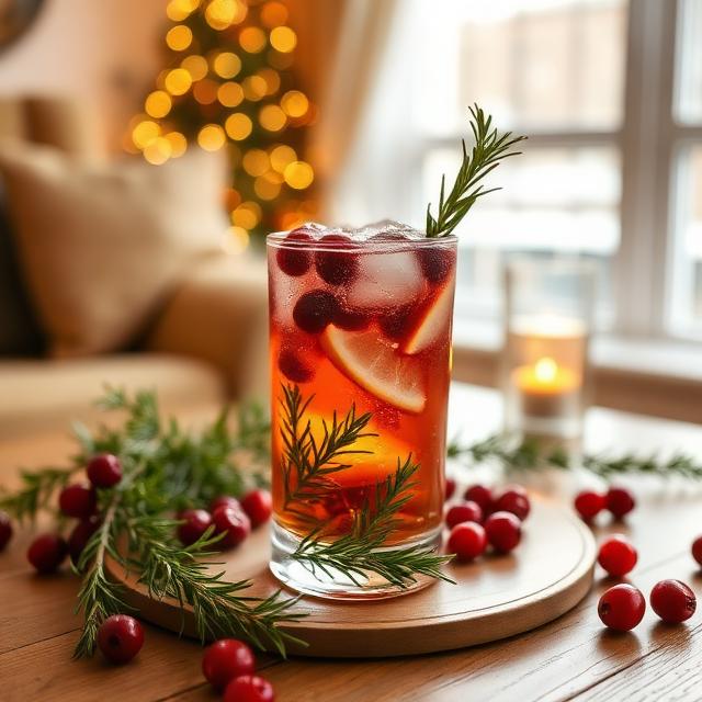Iced tea with cranberries and rosemary for pleasant winter evenings