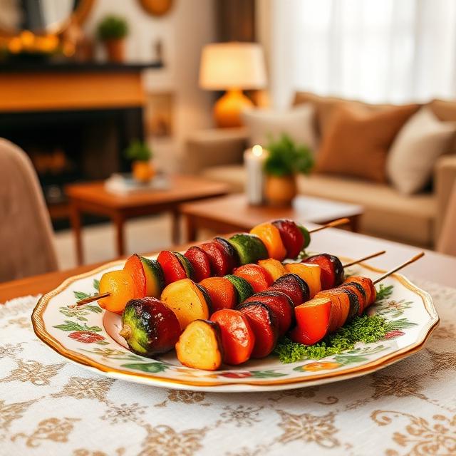 Vegetable shashlik on a beautiful plate
