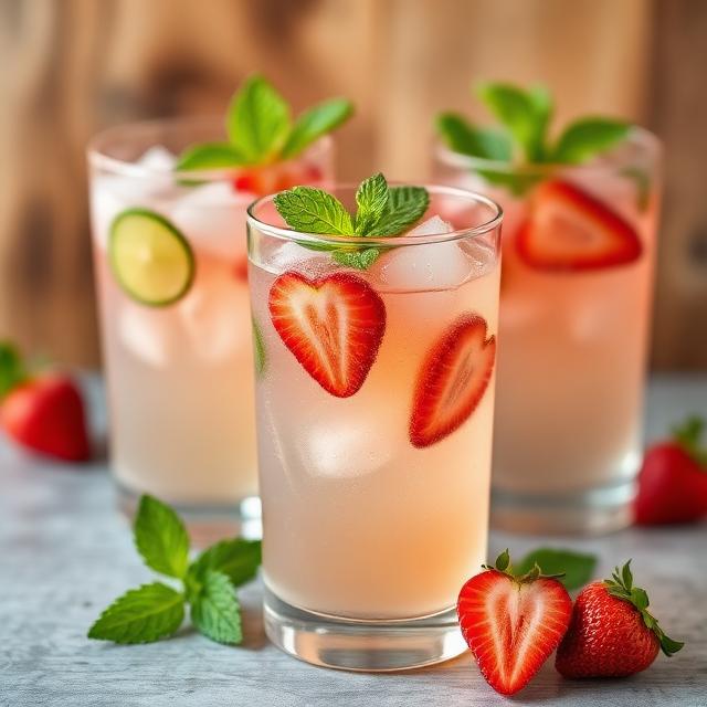 Strawberry lemonade with mint in glasses