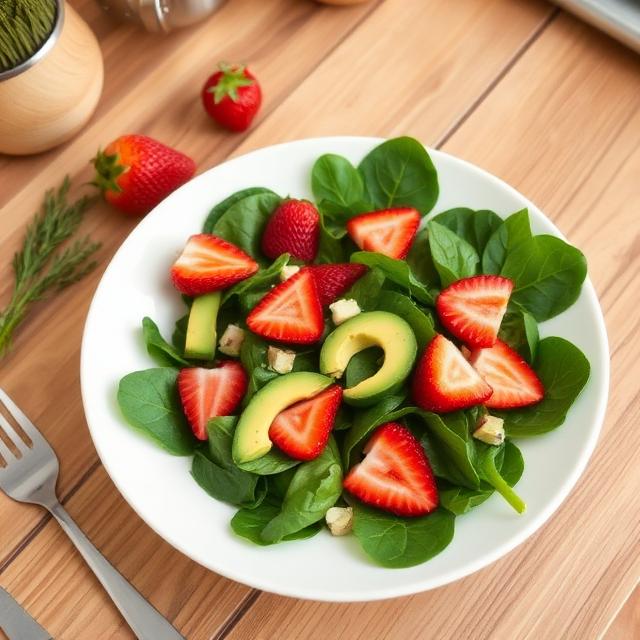 Salad with spinach, avocado and strawberries