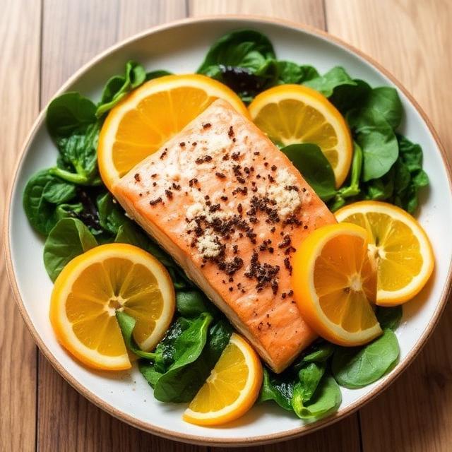 Salmon with spinach and oranges