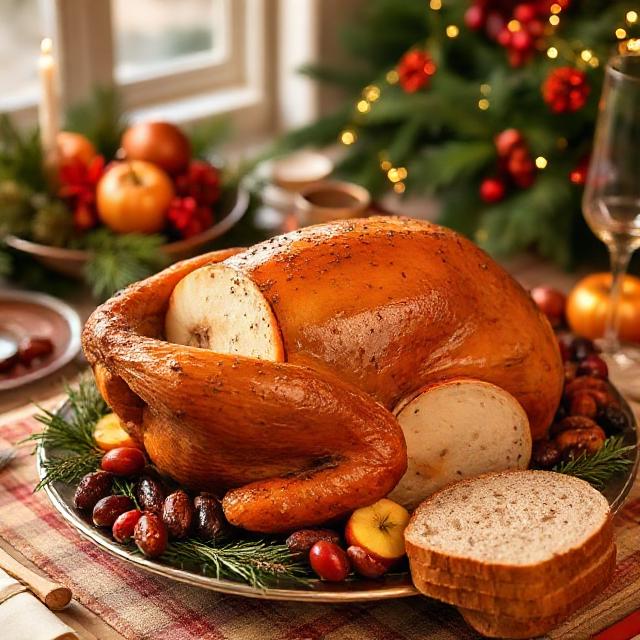Festive Turkey with dates, apples, and rye bread