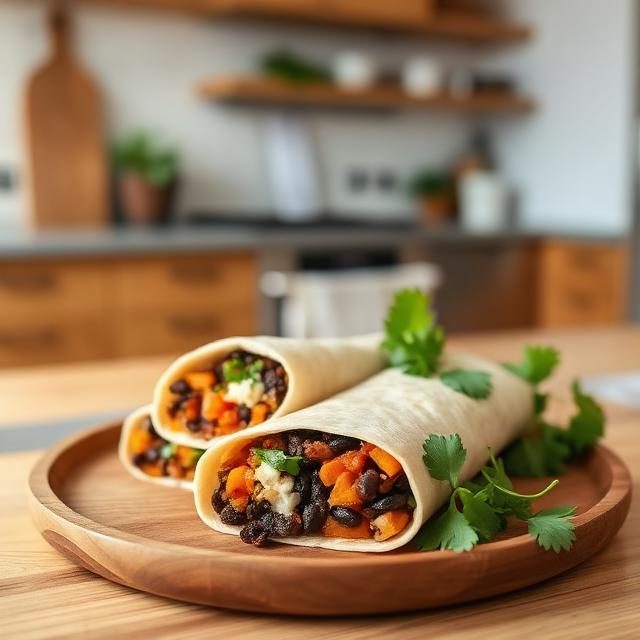 Black Bean and Sweet Potato Burrito, and herbs