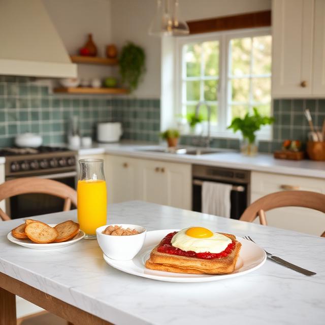 A delicious breakfast in a beautiful kitchen