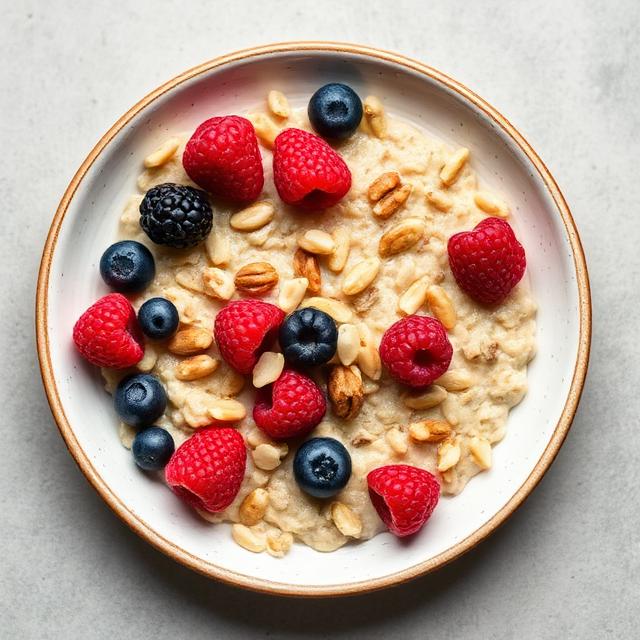 oatmeal with berries and nuts in a beautiful plate