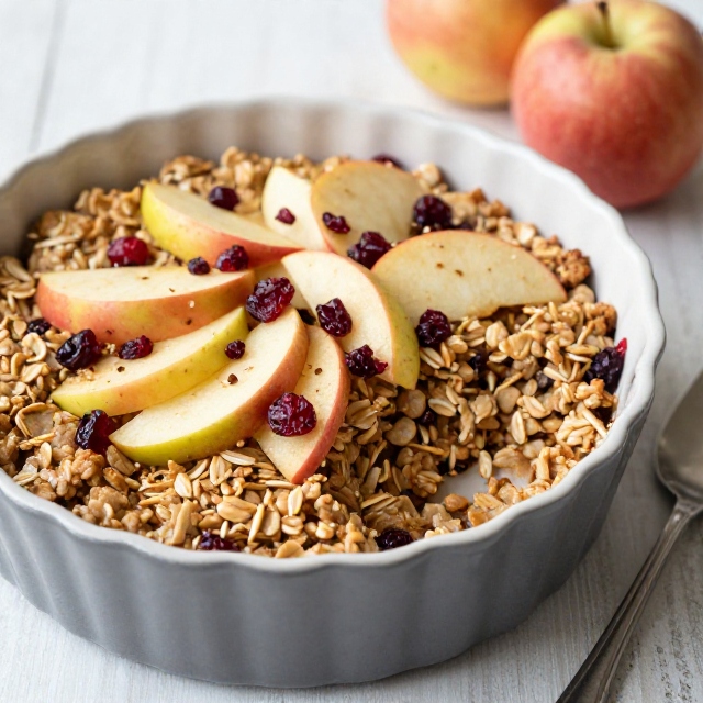 Baked oatmeal with apples and cranberries